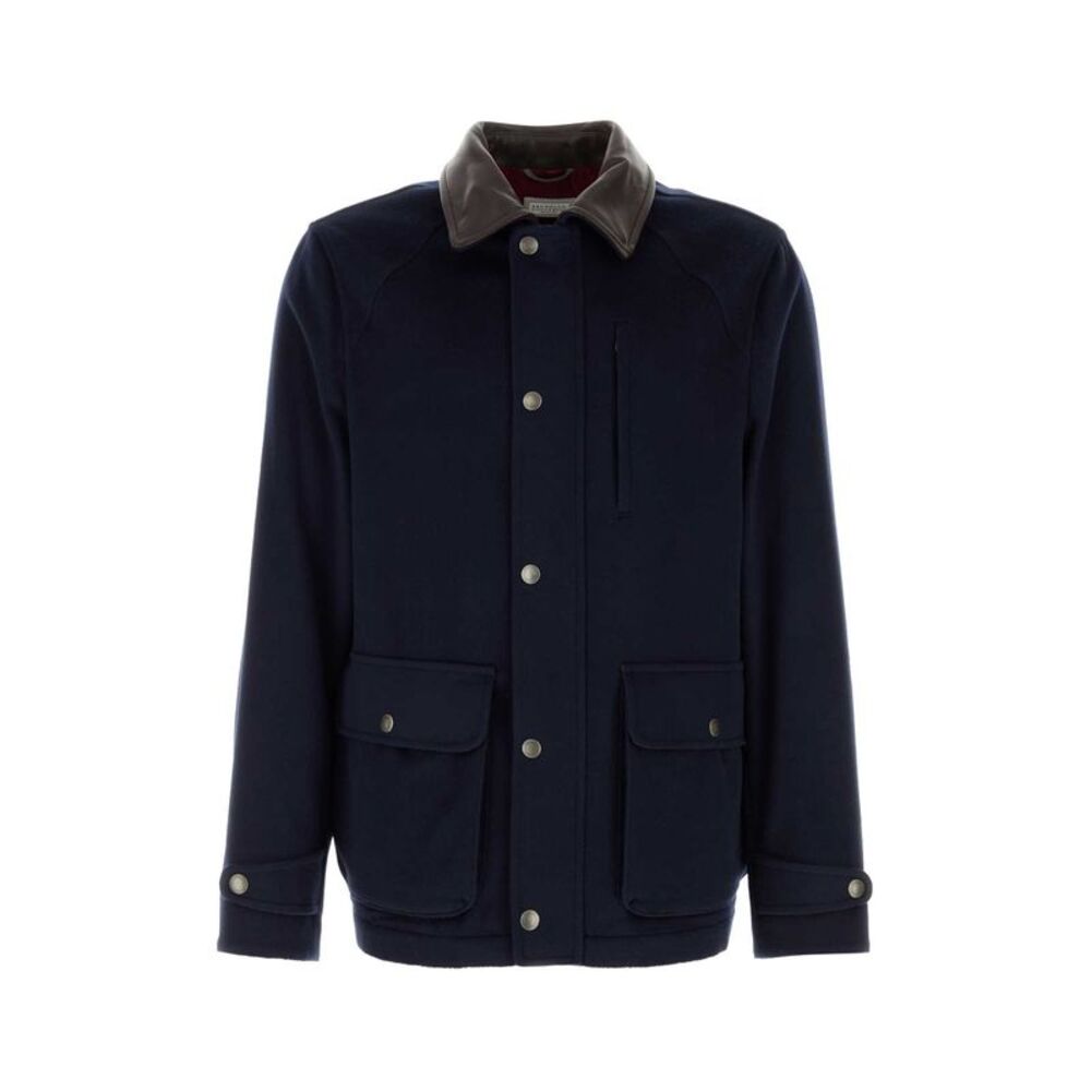 Brunello Cucinelli Men Navy Blue Wool Jacket